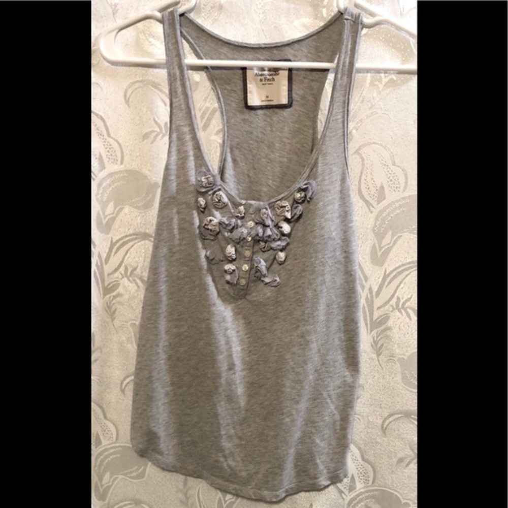 Abercrombie & Fitch Gray Tank Top W/Fabric Flowers
